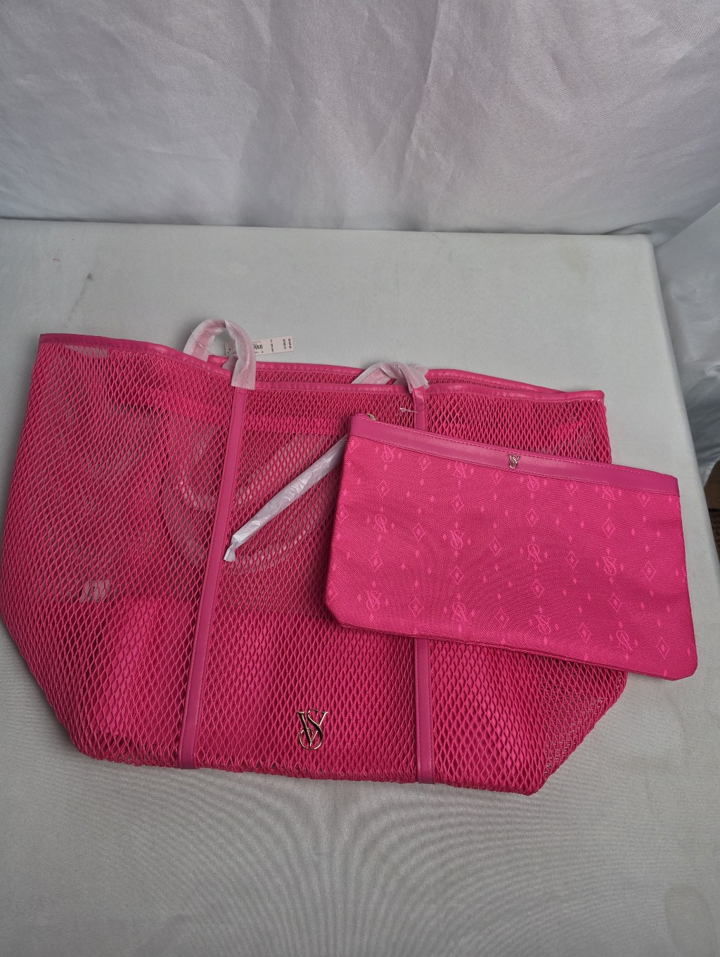 Nwt Victorias Secret Hot Pink Mesh Tote Bag & Travel Pouch Bag